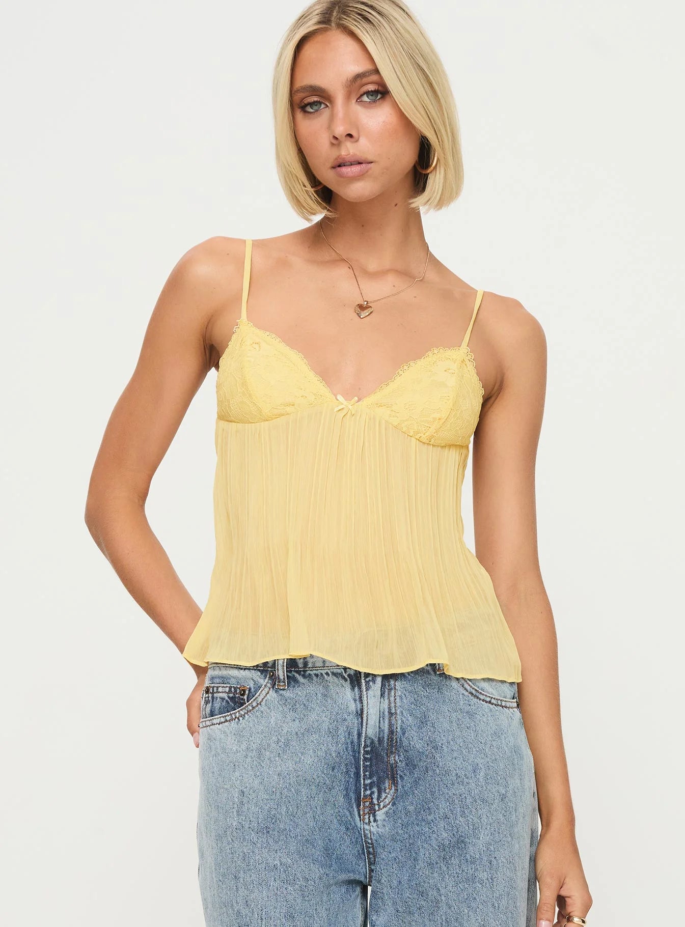 Mira Pleat Top Lemon