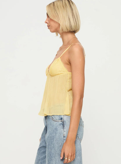 Mira Pleat Top Lemon
